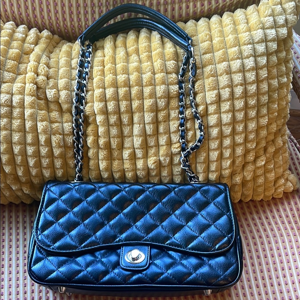 Rosetti Black Quilted Shoulder Bag with Chain Strap